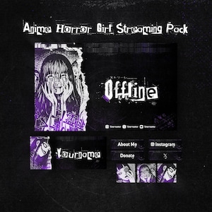 Animated Anime Horror Girl Streaming Pack Overlay | Screen, Webcam Frame, Transition, Panels, Banner, Logo (CUSTOMIZABLE)