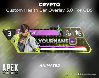 Crypto Animated - Superposición de barra de salud personalizada 3.0 de Apex Legends para transmisión en YouTube, Twitch, OBS y SLOBS