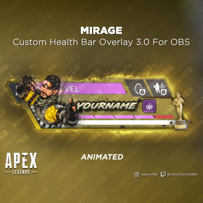 Mirage Animated - Superposición de barra de salud personalizada 3.0 de Apex Legends para transmisión en YouTube, Twitch, OBS y SLOBS imagen 1