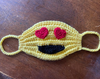 Heart Eyes Emoji Face Mask with matching comfort Extender band