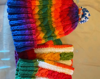 Over the Rainbow hat and fingerless mittens set