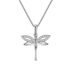 Collier libellule en or blanc 18 carats pendentif papillon délicat en argent sterling avec chaîne réglable en zircone cubique cadeau d'anniversaire pour femme fille