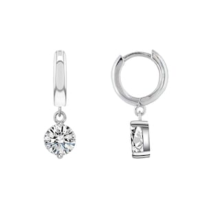 18k White Gold Sterling Silver Small Huggie Hoop Earring Cuff Dangle Cubic Zirconia CZ Crystal Diamond Birthday Gift Women Girls Men