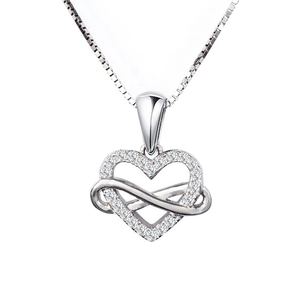 18k White Gold Infinity Heart Necklace Sterling Silver Pendant Cubic Zirconia CZ Crystals Adjustable Chain Women Girls Birthday Gift Her