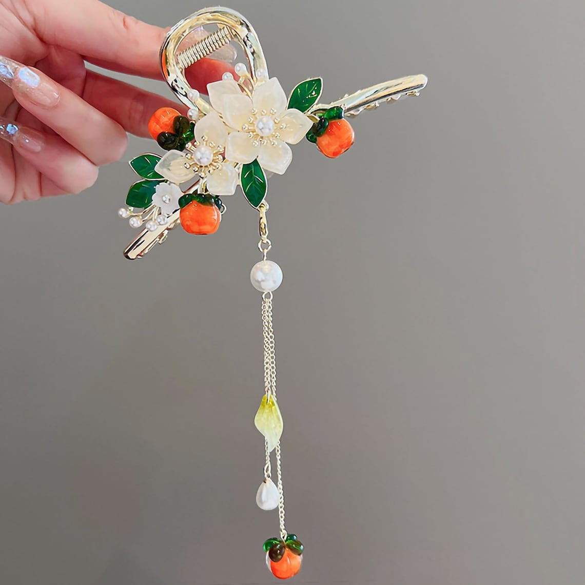 Flower And Fruit Hair Claw Gold Hair Clip With Flower And image 2