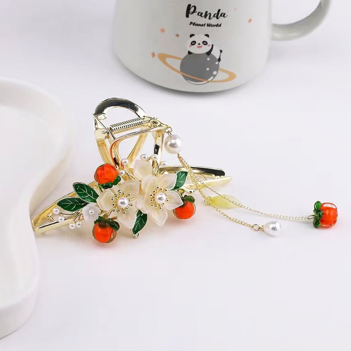 Flower And Fruit Hair Claw Gold Hair Clip With Flower And image 3
