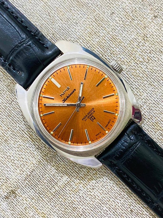 Vintage Hmt Kohinoor Orange Dial Mechanical Manua… - image 2