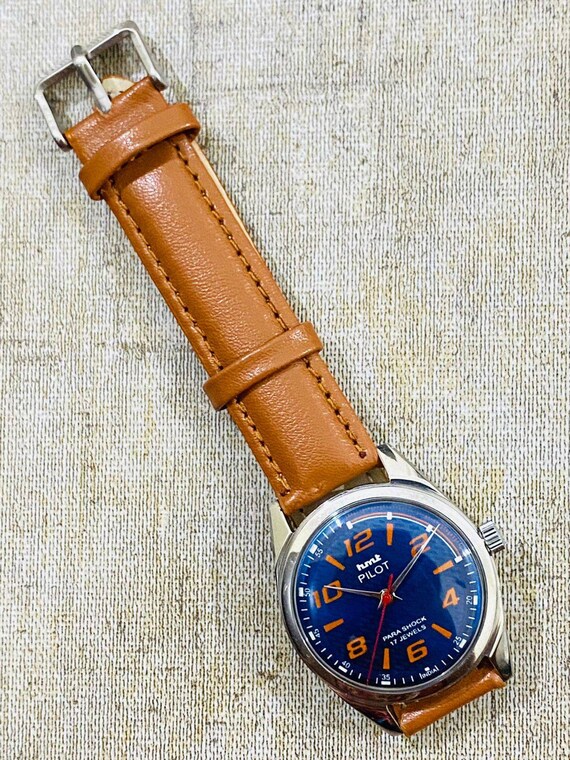 Vintage Hmt Pilot Blue Dial Manual Winding 17Jewe… - image 5