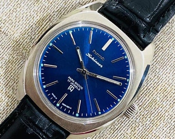 Vintage Rare Hmt Kohinoor Blue Dial Mechanical Hand Winding 17Jewels Men's Wrist Watch