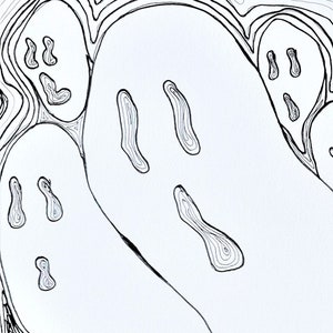 Signed Original Art Piece &quot;Vintage Ghosts&quot; by Hannah S. C. Rygiel Wall Handmade Artwork Pen/Ink Drawing Illustration 12X9 in. home decor