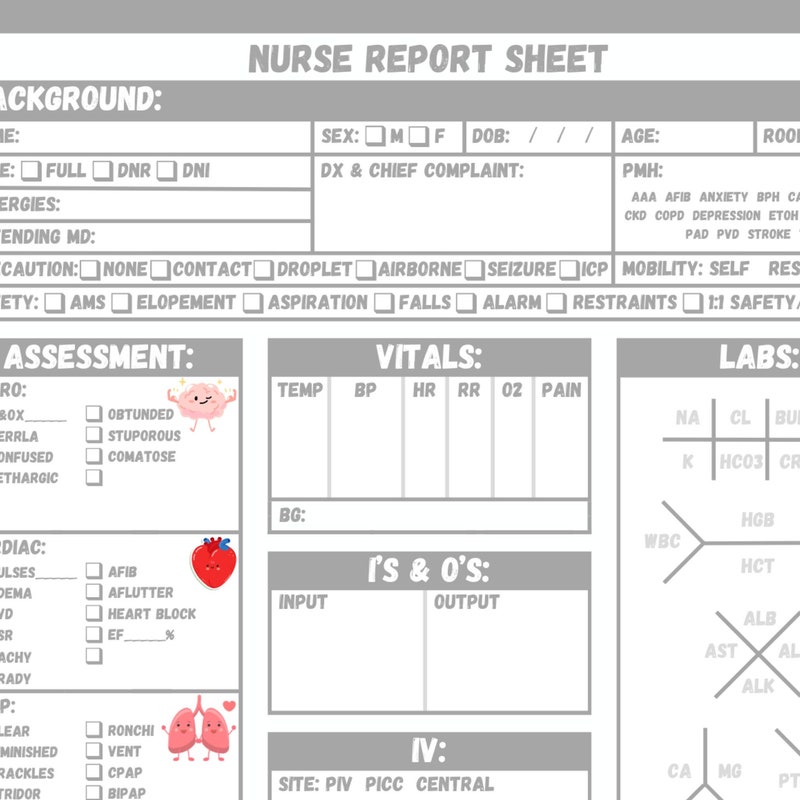 Nurse Report Sheet Etsy