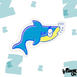 El Tiburon Dormilón sticker in turquoise (Sleepy Shark) | Ocean animals sticker | Sea creature sticker | Ocean art  Funny art stickers
