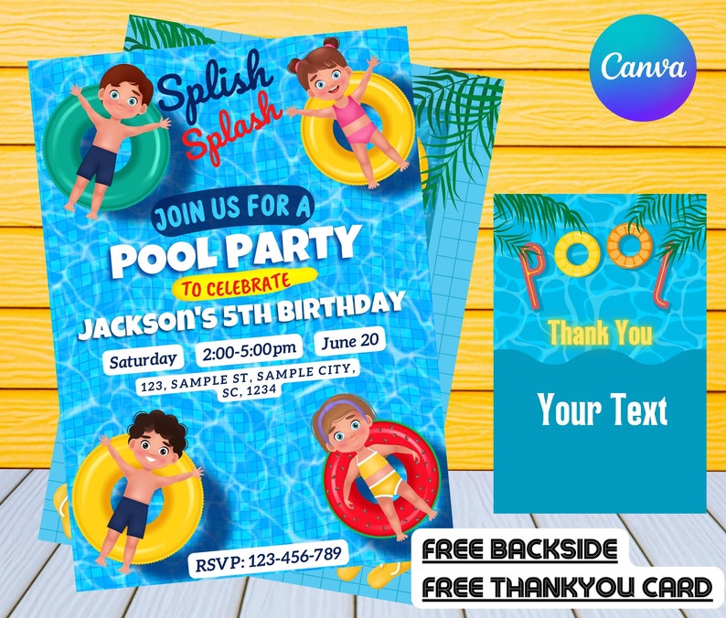 Pool Party Birthday Invitation Kids Birthday Invitation Etsy