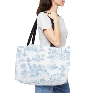 Blue Toile de Jouy Weekender Tote Bag