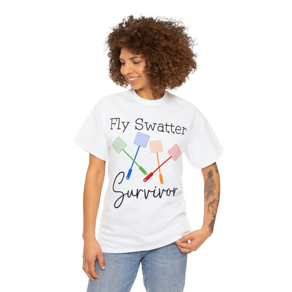 Fly Swatter Survivor Black letters Unisex Heavy Cotton Tee