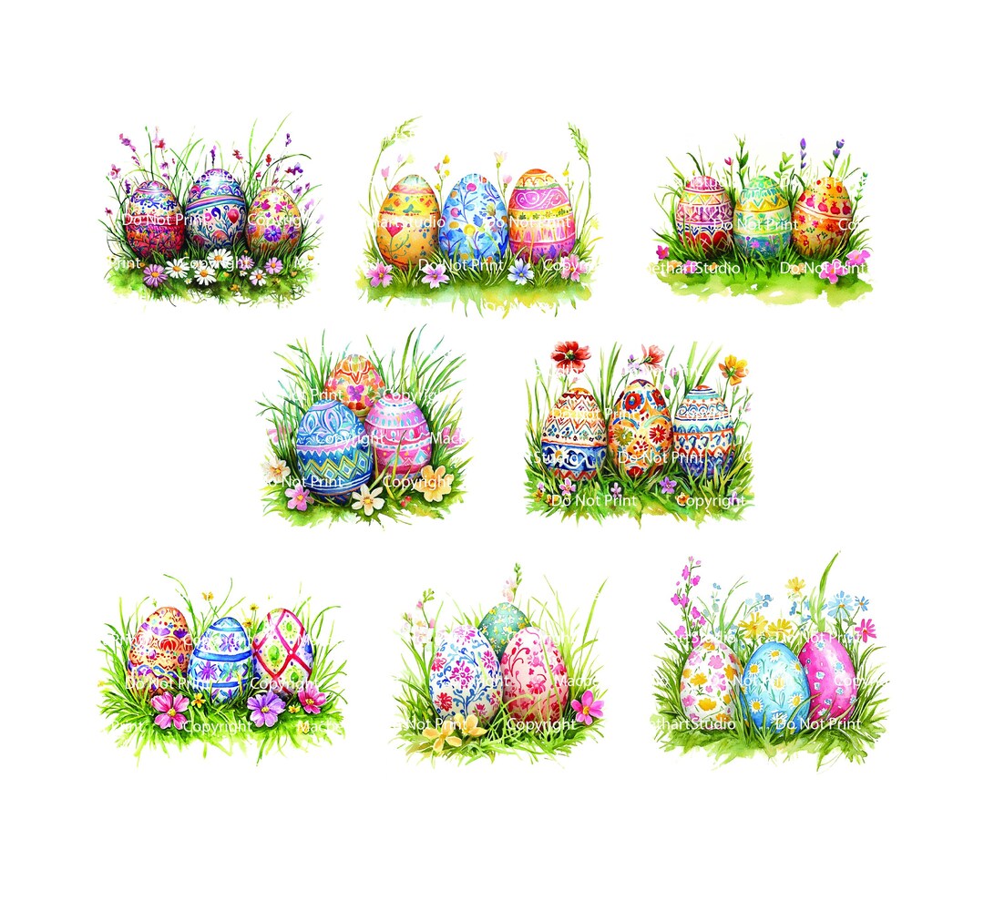 Easter Eggs Watercolor Clipart - 8 High Quality Jpgs - Digital Download ...