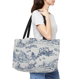 Country Toile Navy Weekender Tote Bag