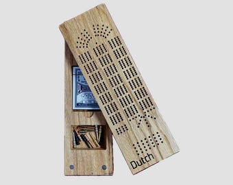 Handcrafted Red Oak Cribbage Board - Premium Wooden Game Set with Hidden Storage for Cards and Pegs - Unique Gift for Game Lovers