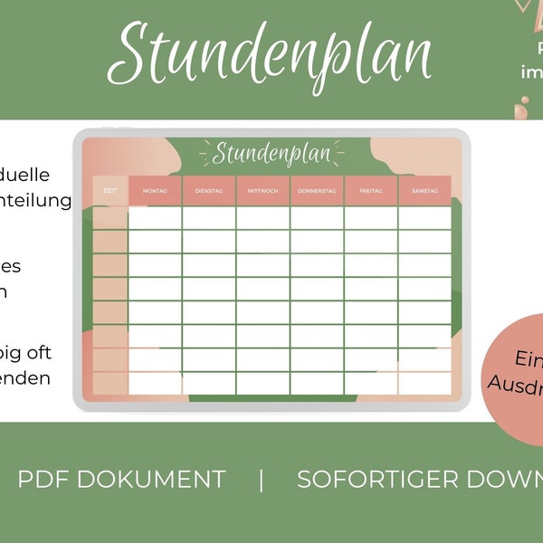 Stundenplan zum Ausdrucken / Für Mädchen und Jungs / Für Schule oder Uni