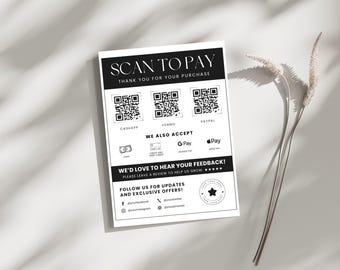 Scan to pay template sign, Ways to pay template, QR code template payment method sign, Digital Download, Printable, Canva editable template