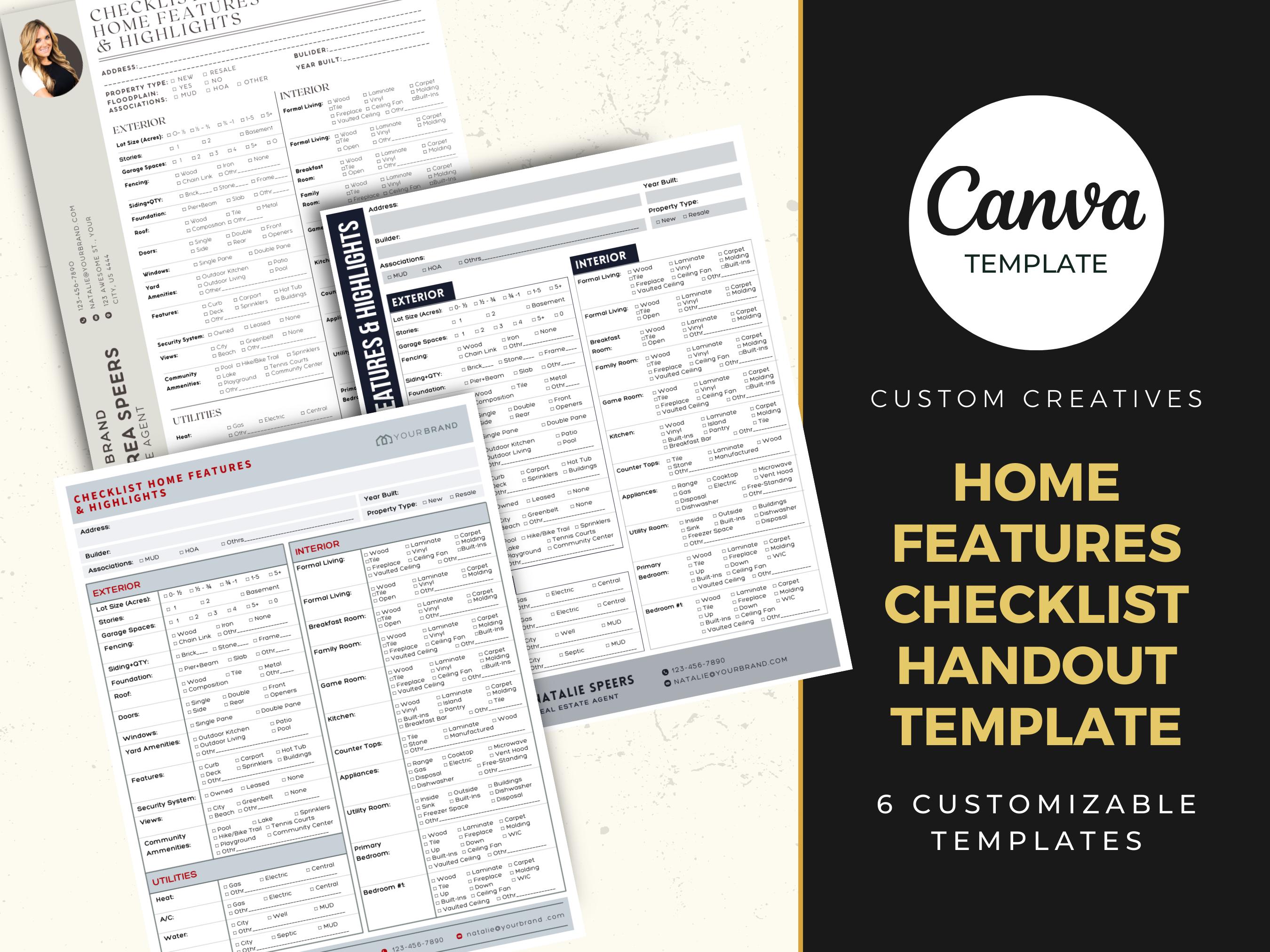 Real Estate Home Features Checklist Handout, Checklist Template ...