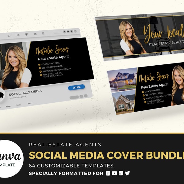 Real Estate Social Media Banner Templates - Facebook Covers Banners - YouTube Banners - X Twitter Banners - LinkedIn Banners -Cover Template