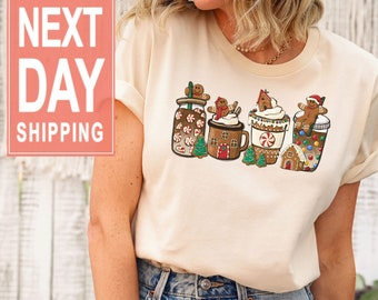 Gingerbread Coffee Shirt For Christmas, Iced Latte Shirt, Coffee Lover Xmas Tee, Peppermint Coffee Tshirt, Xmas Cookie T-Shirt,Holiday Shirt
