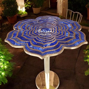 18&quot; Lapis Lazuli Coffee Table: Floral Inlay, Gold Stand
