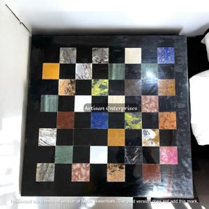Black Marble Chess Board: Inlaid Semi-Precious Stones, Artistic Display