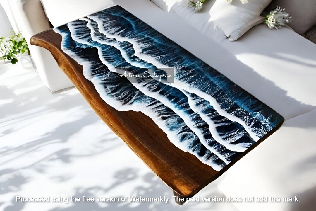 Luxurious Ocean Wave Epoxy Resin Center Table Top | Acacia Wood Live ...