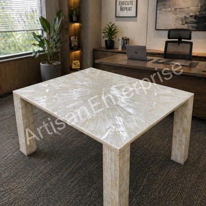 Round Selenite Stone Dining Table | Sunburst Crystal Top, Modern Pedestal Base