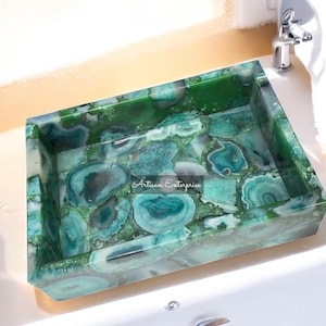 Custom Green Agate Sink - Polished Precious Stone Wash Basin - Designer Agate Vessel for Elegant Home & Hotel Bathrooms Decors
