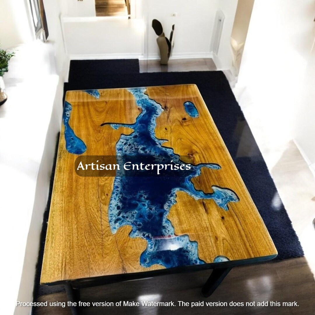 Handmade Ocean Wave Epoxy Resin Table: Custom River Beach Design - Etsy