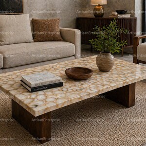 Tablero de mesa de centro de piedra de ágata blanca – Losa rectangular de piedra preciosa de lujo