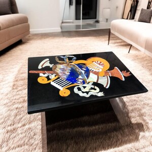 Black Marble Inlay Table Top: Semi Precious Stone Art