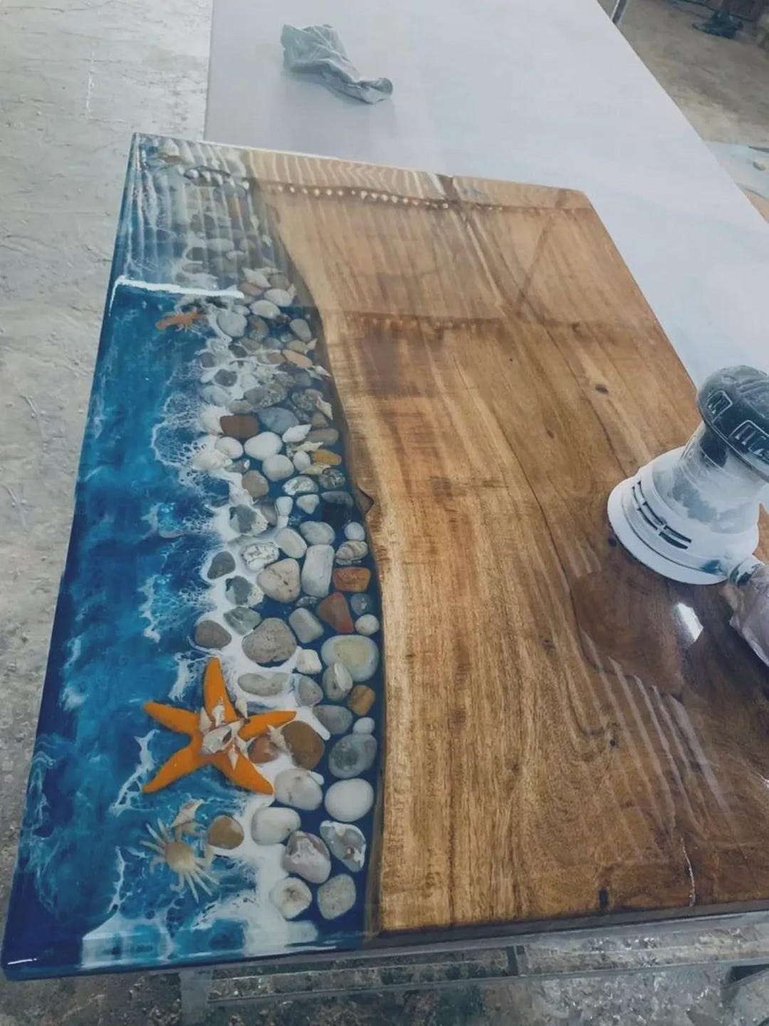 Handmade Live Edge Epoxy Resin Dining Table: Beach-inspired Ocean ...