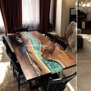 60&quot;x36&quot; Epoxy Resin Dining Table Top Modern Live Edge Table Top- A Fusion of Natural Wood & Resin Design for a Unique Dining Experience