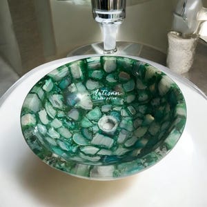 Agate Sink & Basin Natural Green Gemstone Handcrafted: Kitchen And Bathroom Interior Decor - Perfect For Ideal Farmhouse Decor