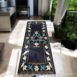 Handmade Black Marble Inlay Table Top: Floral Art Decor