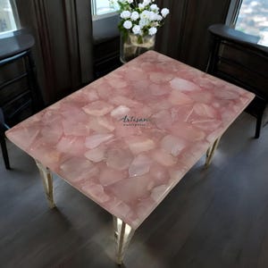 Crystal pink Rose Quartz Dining Table Top || Luxury Living Room Corner Side Table Ideal For Farmhouse Garden Table Interior