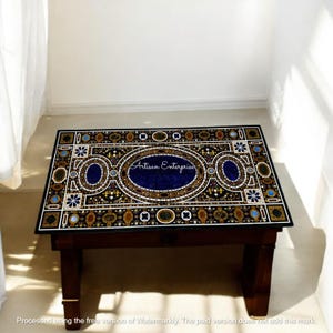 Elegant Black Marble Rectangle Table Top – Luxurious Multi Stone Inlay Art Marble Tabletop for Modern & Classic Interiors Decors