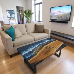 Ocean Wave Resin River Dining Table: Handmade Epoxy Wood Art