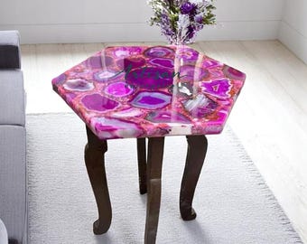 Handcrafted Pink Agate Coffee Table Top Modern Home Decor Tabletop