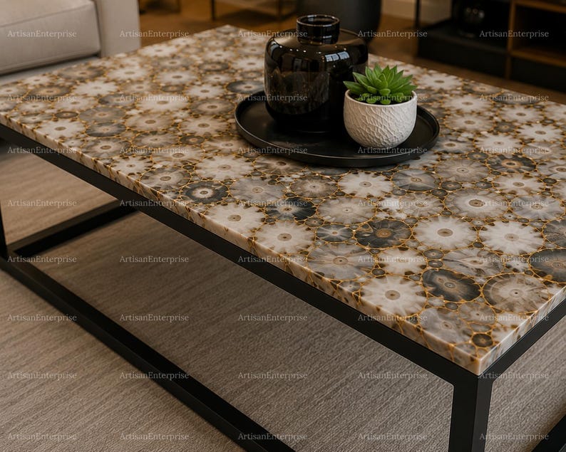 “Luxury Natural Agate Coffee Table 
 Handmade Stone Living Room Center Table,
 Modern Designer Furniture Gift”