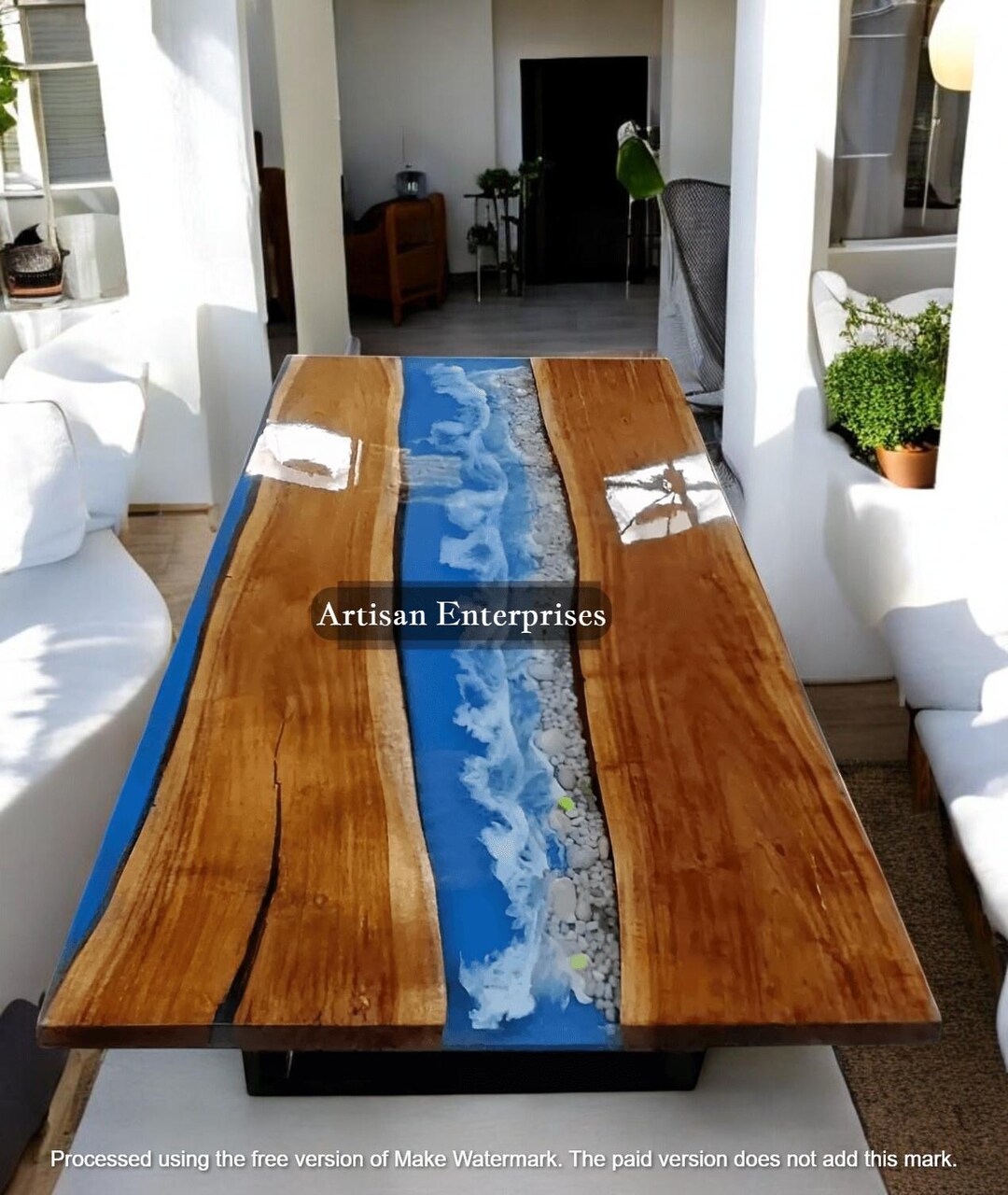 Handmade Blue Epoxy Resin River Dining Table: Ocean Wave Design - Etsy