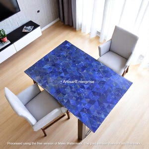 Luxury Lapis Lazuli Dining Table – Handmade Blue Gemstone Table Living Room Kitchen Slab Furniture for Elegant Interior Decors