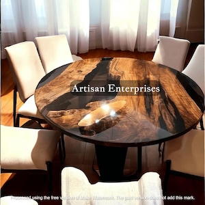 Handmade Black Epoxy Resin Coffee Table: Custom Wood Console Desk
