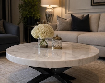 Handmade White Quartz Marble Round Coffee Table Top