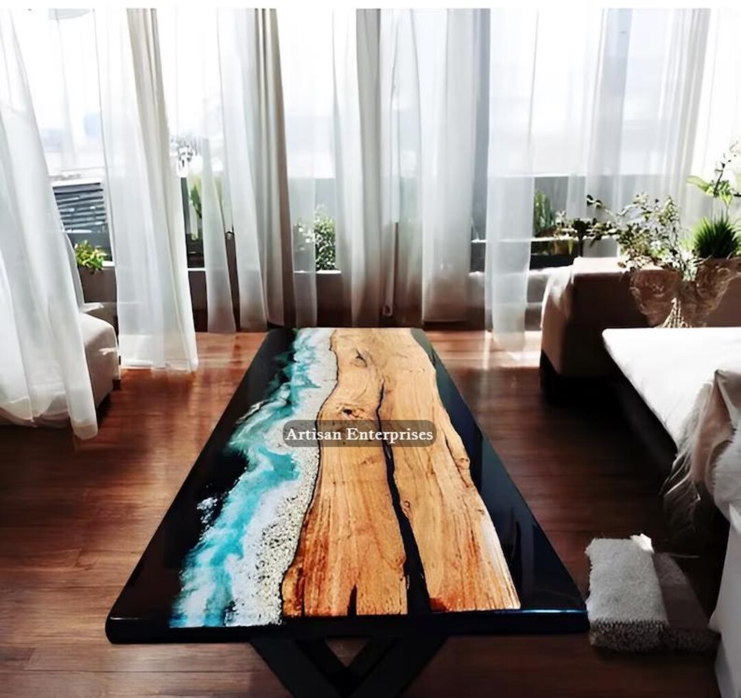 Handmade Ocean Wave Epoxy Resin Table: Coastal Beach Decor - Etsy