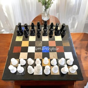 Handmade Black Marble Chess Board Set With Pieces– Stylish Decorative Game for Home Decor and Chess Lover Gifts